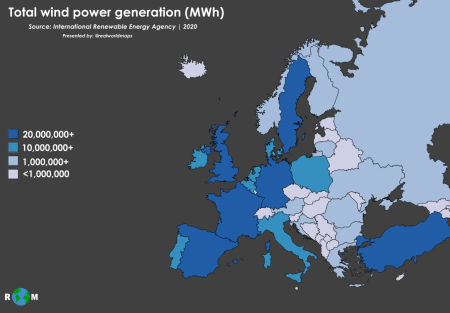 Total Wind Power Generation in Europe. @realworldmaps