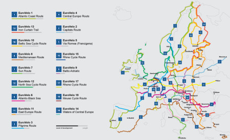The map of the European cycling network