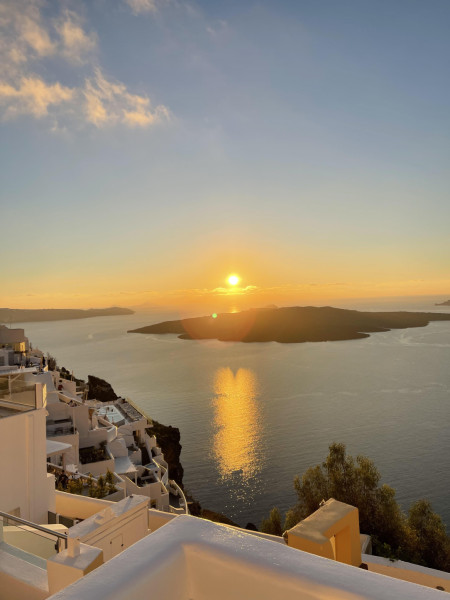 The shadow cast by the mountain as the sun sets (Fira, Santorini)