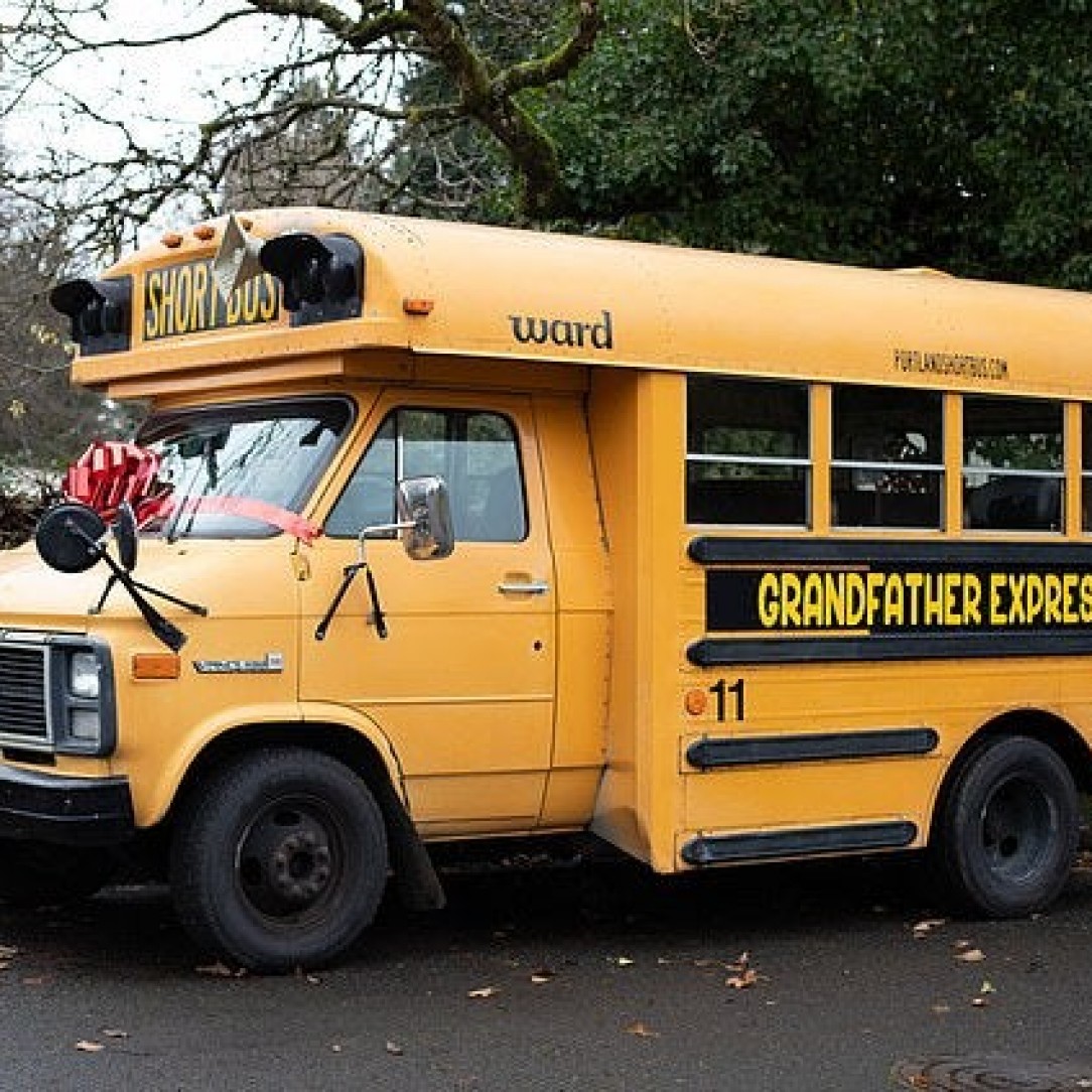 Doug Hayes purchased a yellow bus and called it the &#039;grandfather express&#039;. He uses it to bring his 10 grandchildren to school