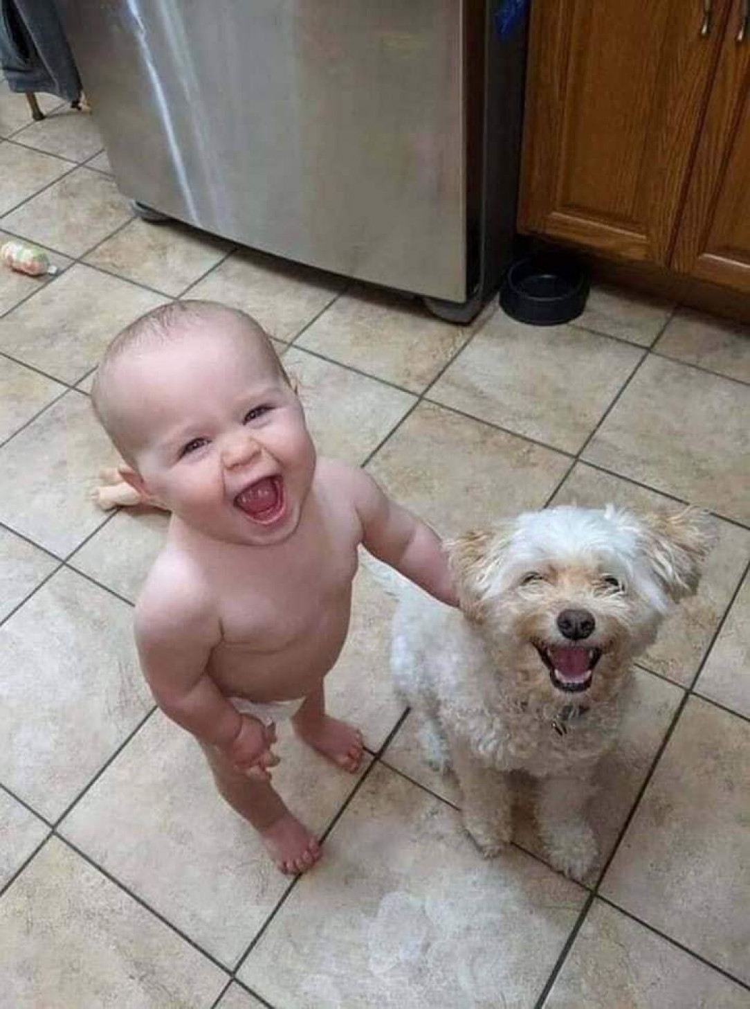 His mother posted this photo and wrote, &quot;I don&#039;t know which one is happier to have the other