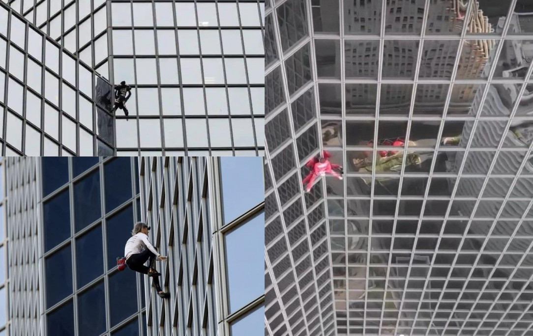 At the age of 60, alain robert scales skyscraper without any protection