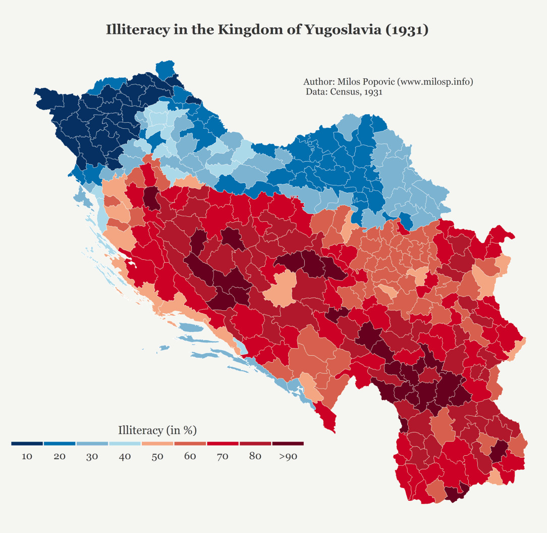 Illiteracy in Kingdom of Yugoslavia in 1931