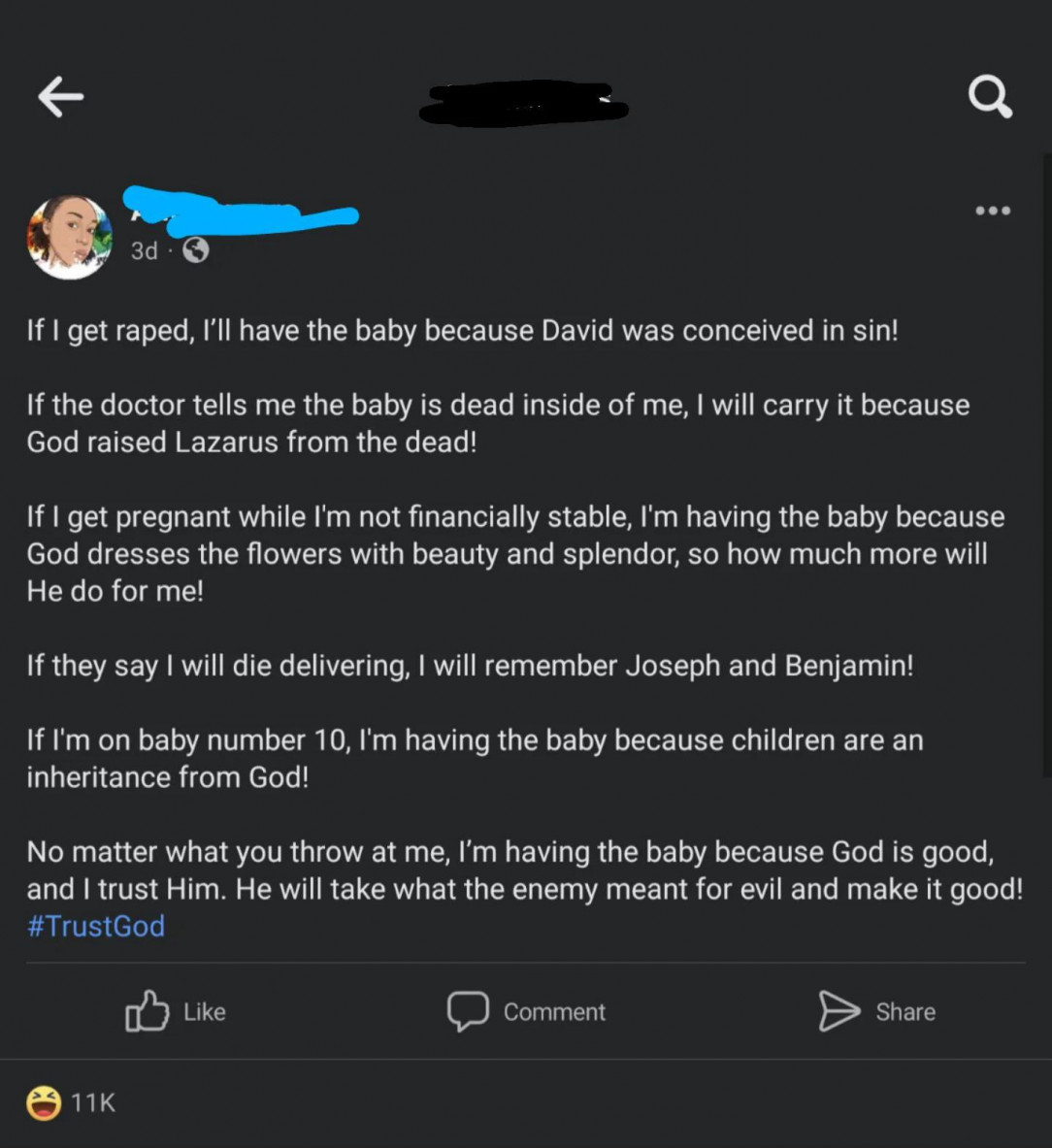 &quot;If I get raped, I&#039;ll have the baby because David was conceived in sin! &quot; 🤩