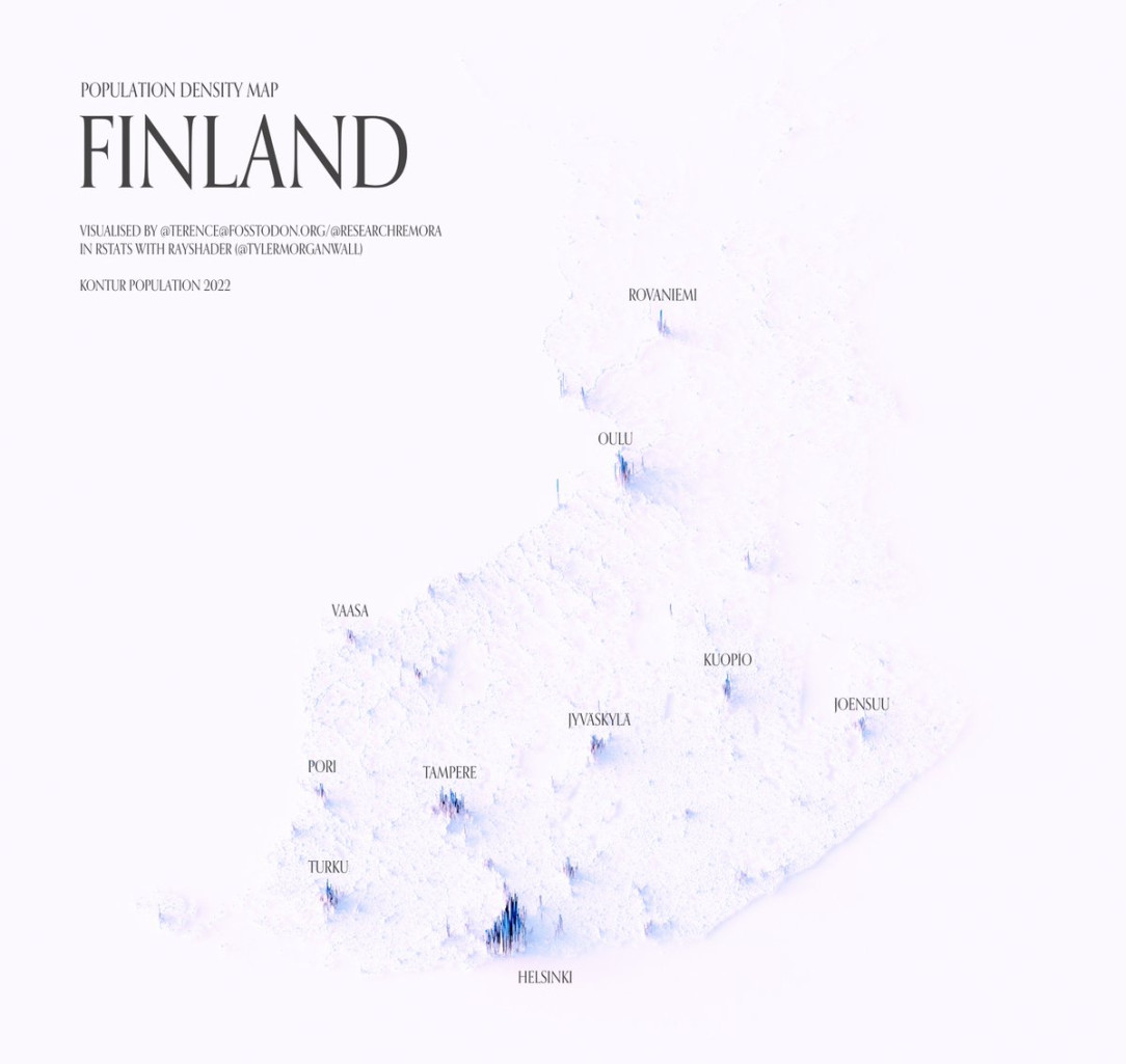 Population density map of Finland