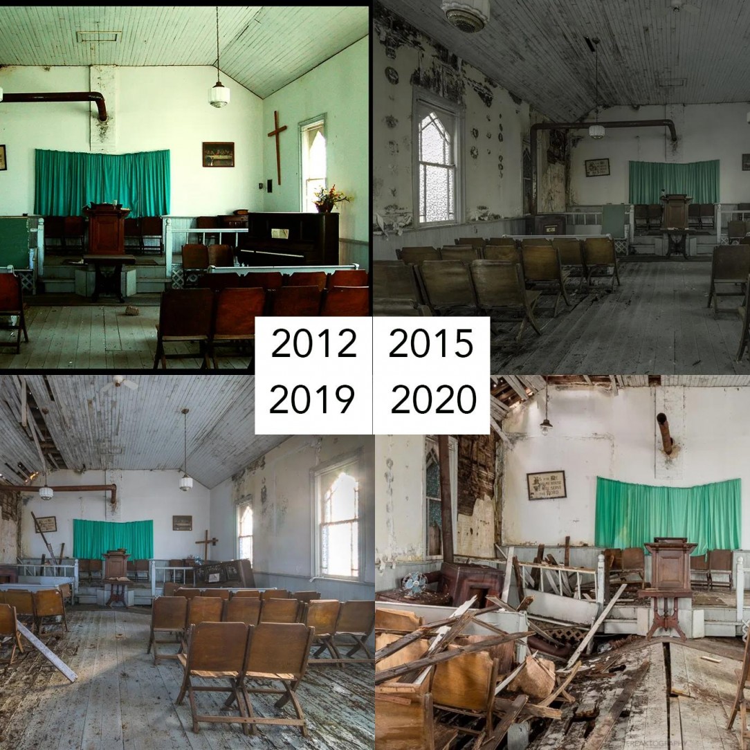 I&#039;ve been documenting the natural decay in this small abandoned church since 2012