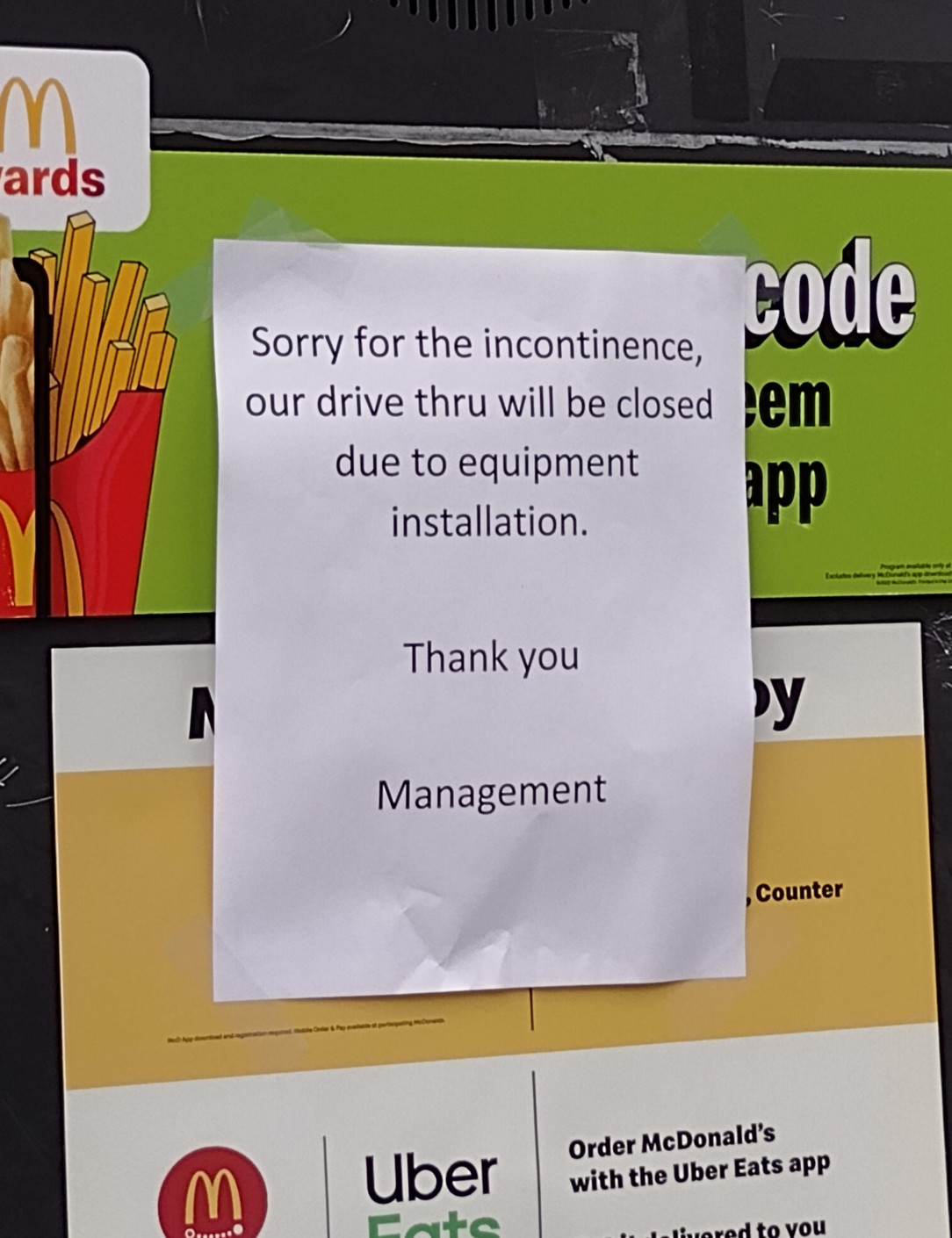 Sorry for the incontinence! McDonald&#039;s Drive-thru