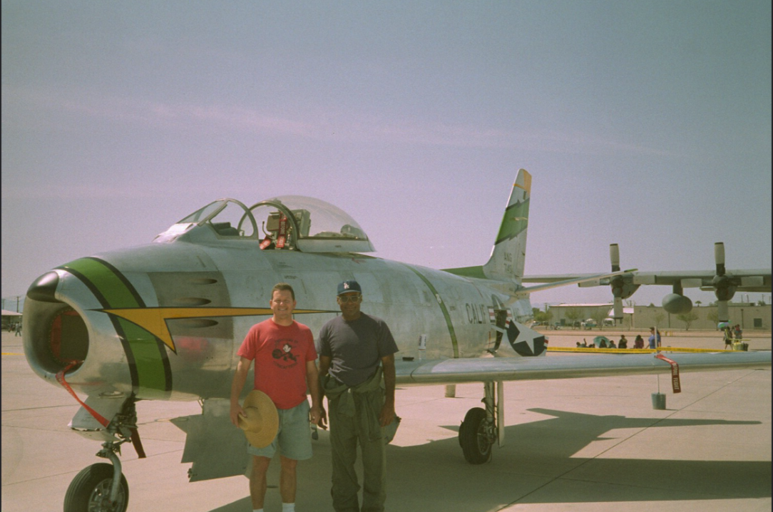Micheal Dorn (Star Trek&#039;s Worf) with his F-86 Sabre in mid-90s