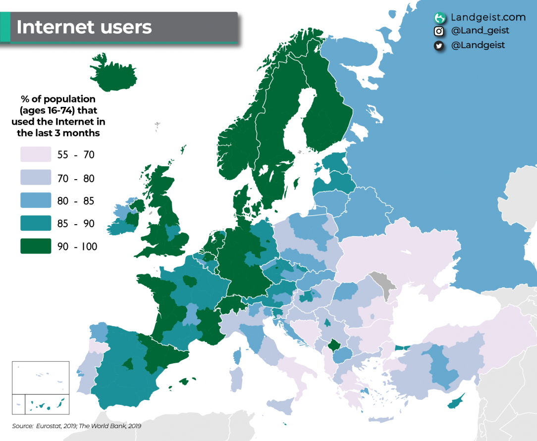 % of the population that used the Internet (in a 3 month period)