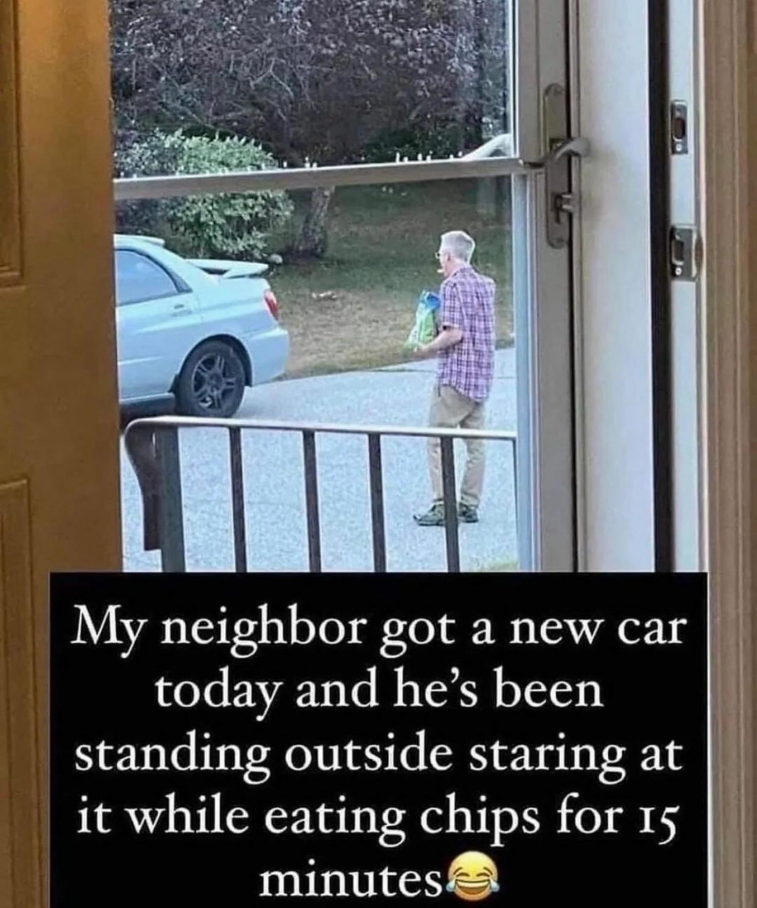 can&#039;t take his eyes off his brand new beautiful car