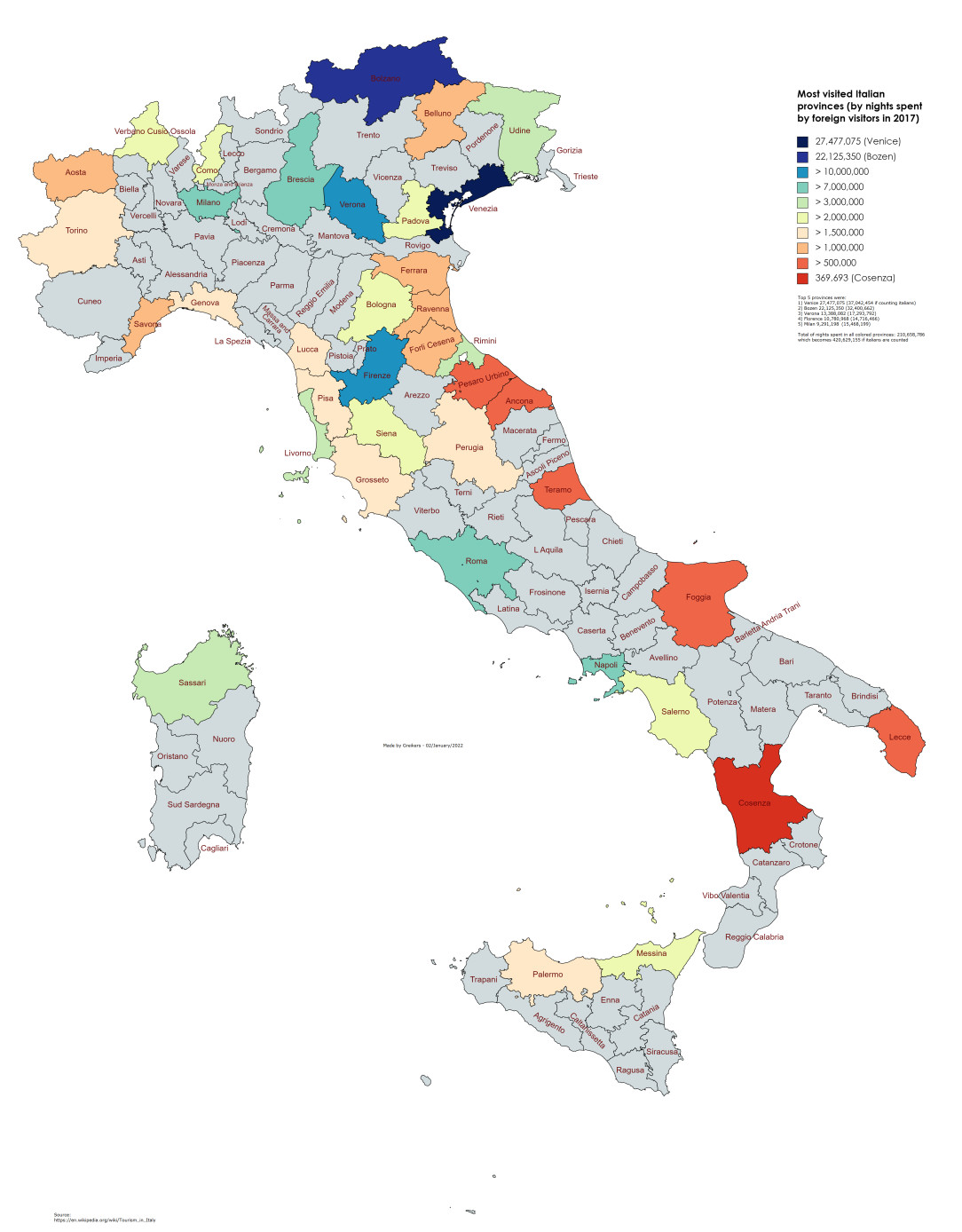 Those are the most visited provinces of Italy. Source in the picture