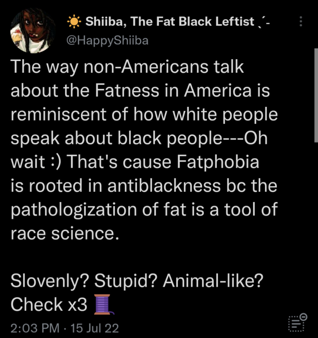 So saying &quot;obese&quot;, which is a clinical term, is now anti-Black?