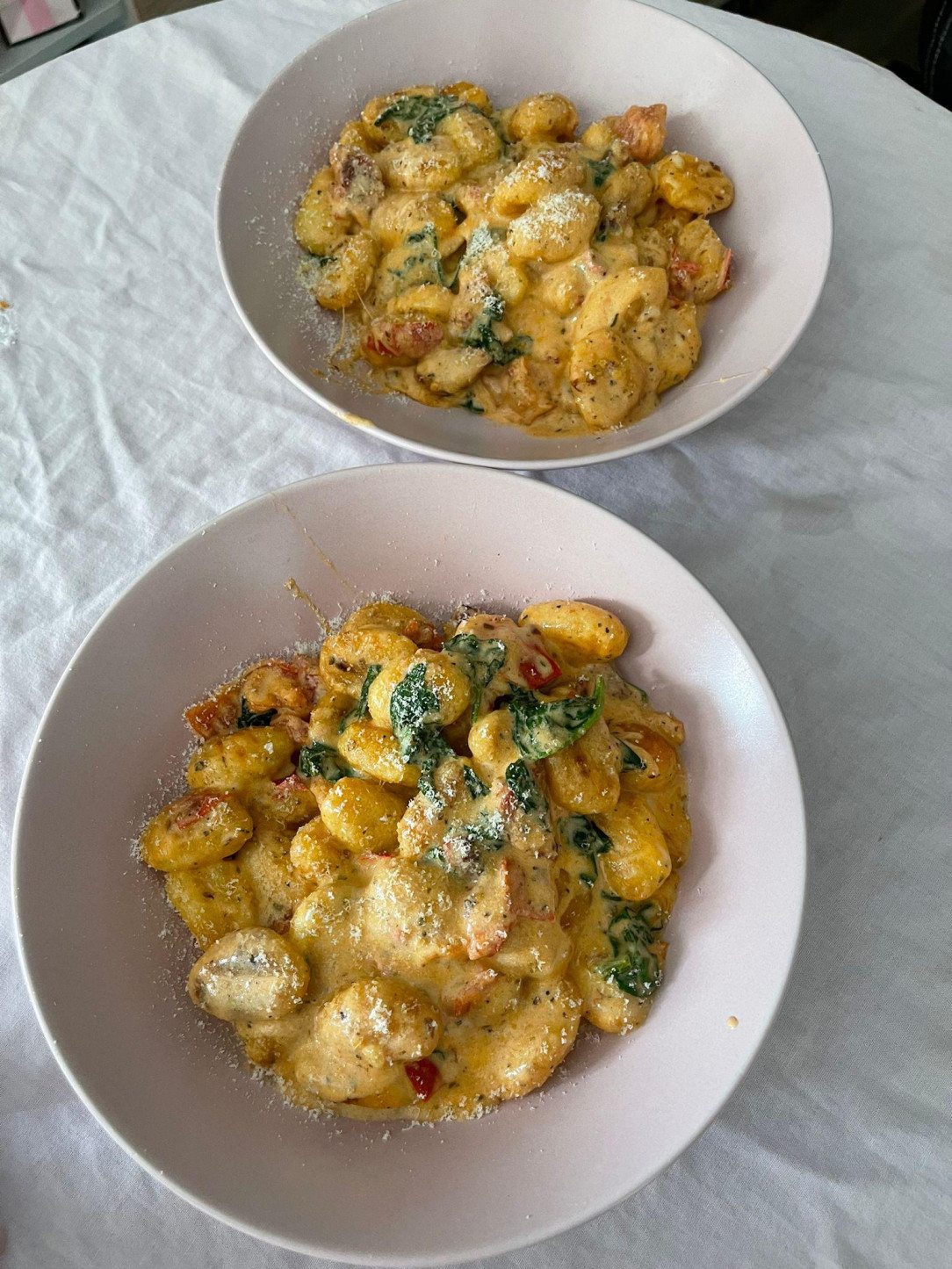 Gnocchi with chorizo, spinach, mozzarella, cheddar and parmesan