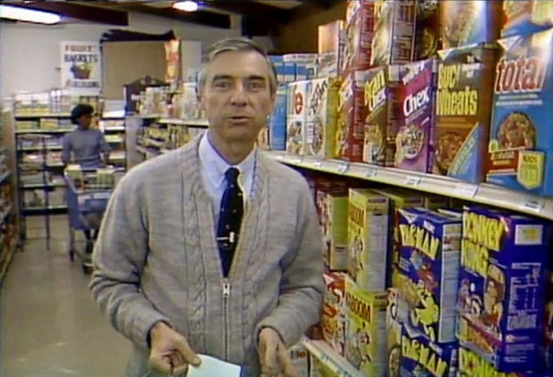 Mr. Rogers visits a cereal aisle