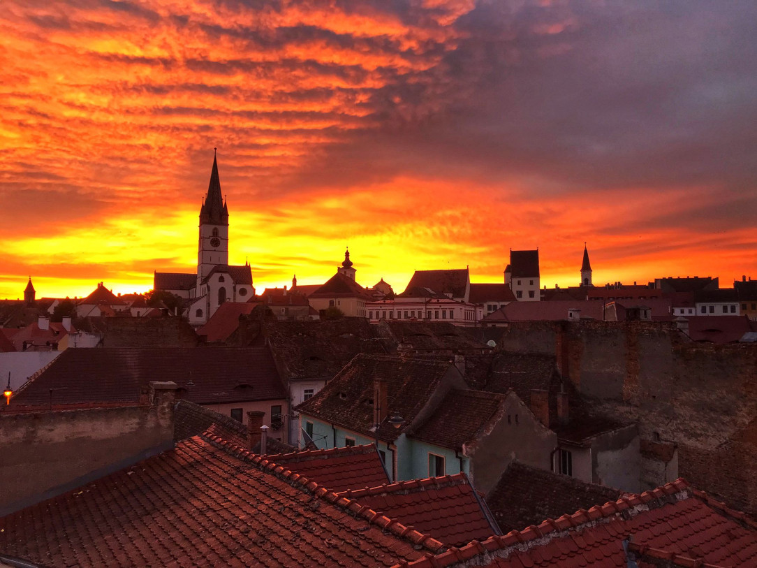 Sunrise in Sibiu, Romania, this morning