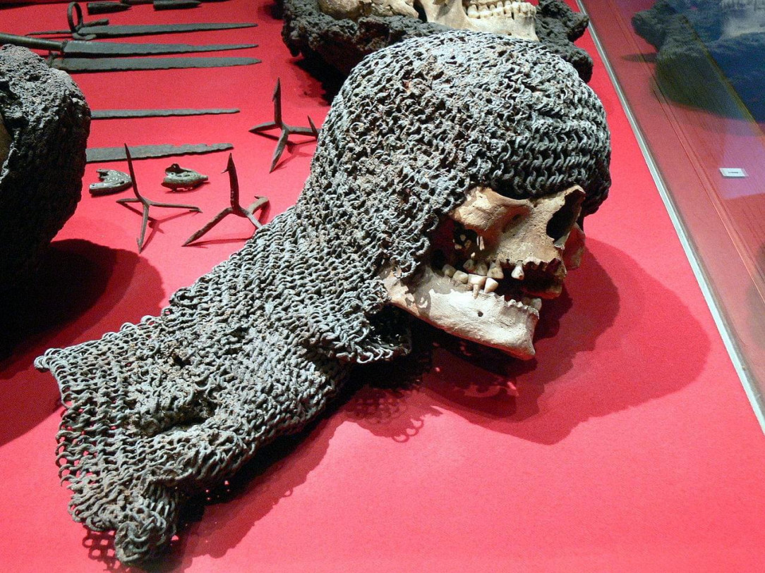 A skull still in chainmail from the Battle of Visby, 1361