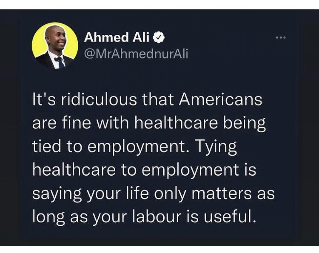 I’m not fine with it! Universal healthcare &amp;gt; job healthcare