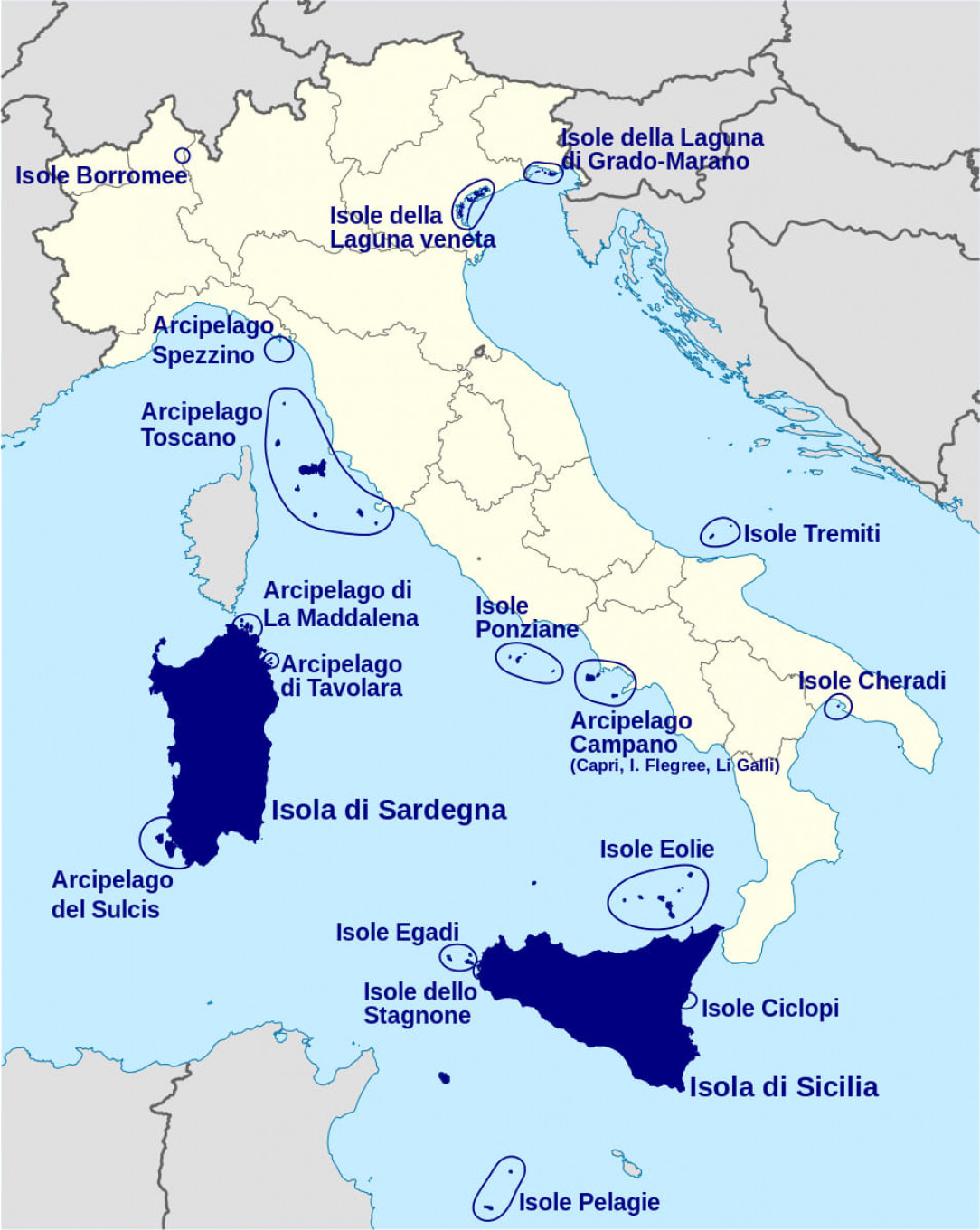 Map of the Italian islands