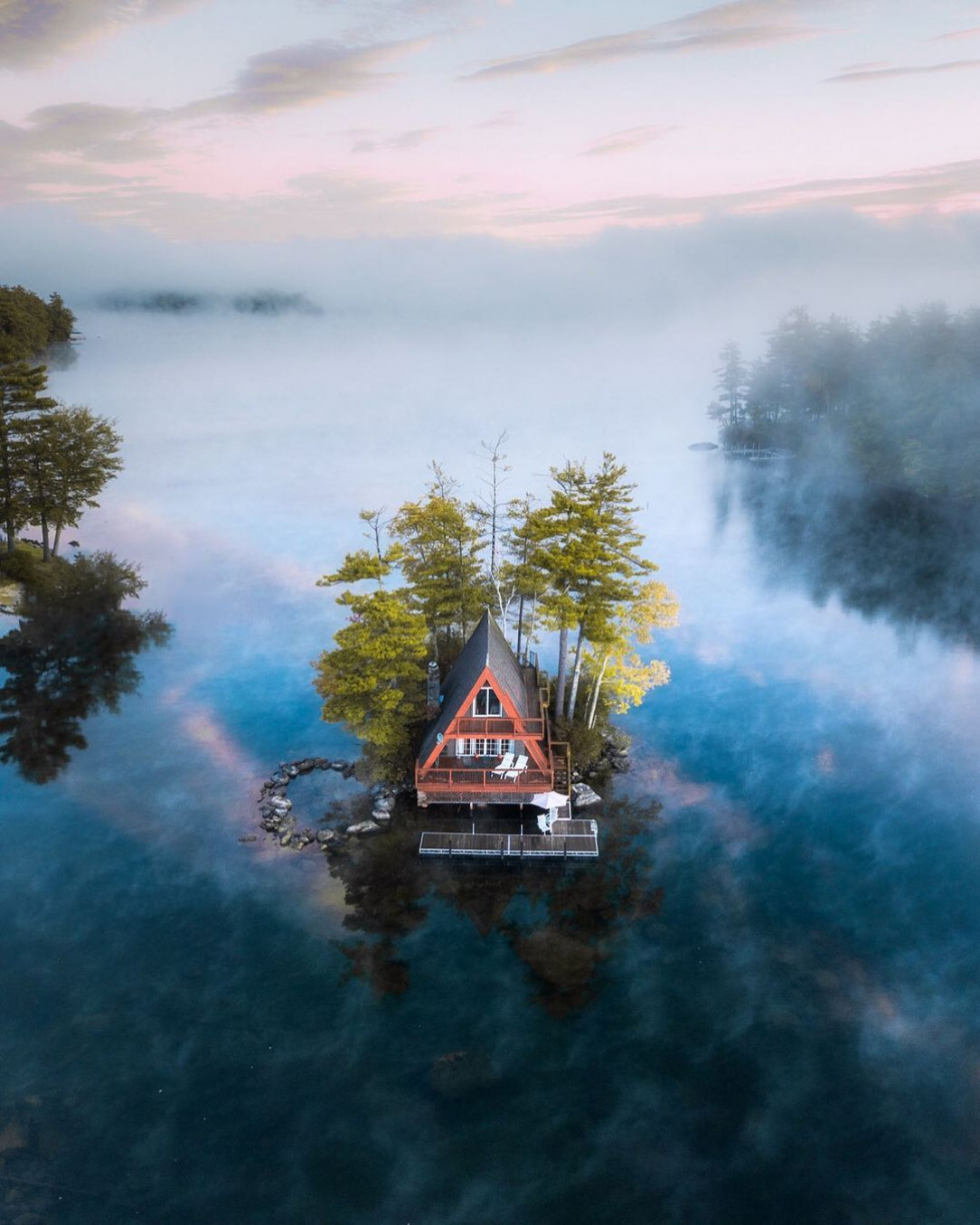 A cabin on the water