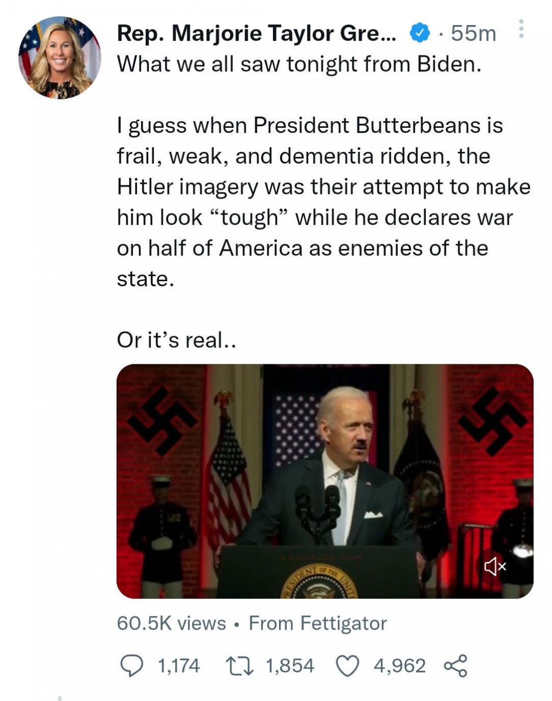 Marjorie Taylor Greene&#039;s tweet compared Biden to Hitler