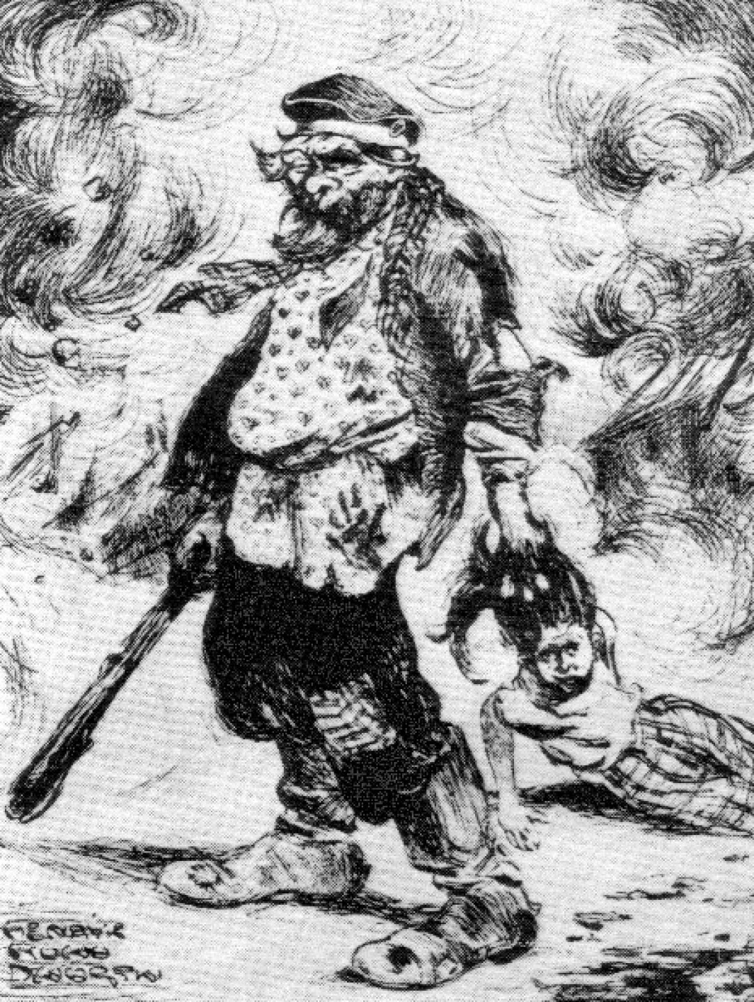 Caricature depicting the assailant Russian Army in 1906 during the Russian Białystok pogrom of Jews