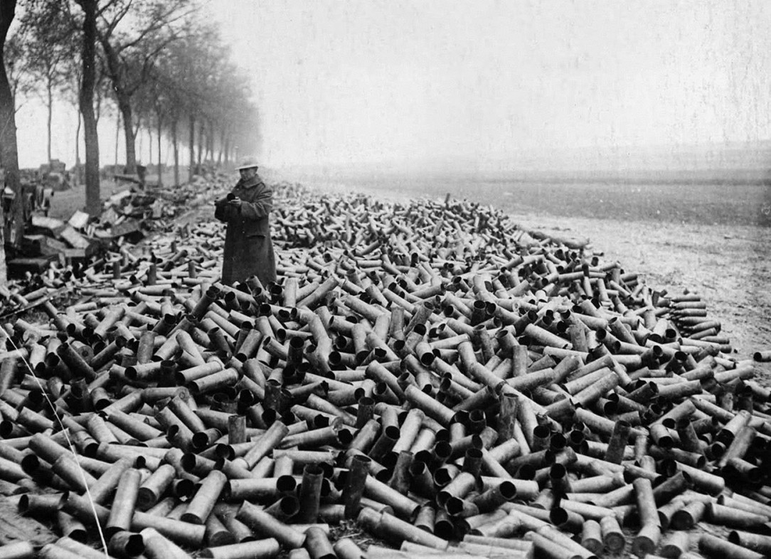 The shells from an allied creeping bombardment on German lines, 1916, WWI
