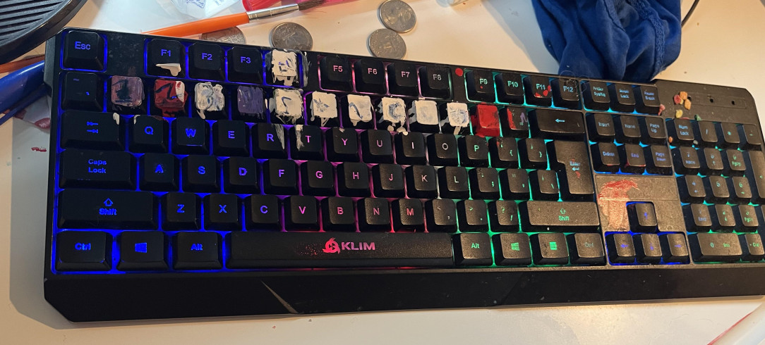 Little brother painted his brand new keyboard because “he could”