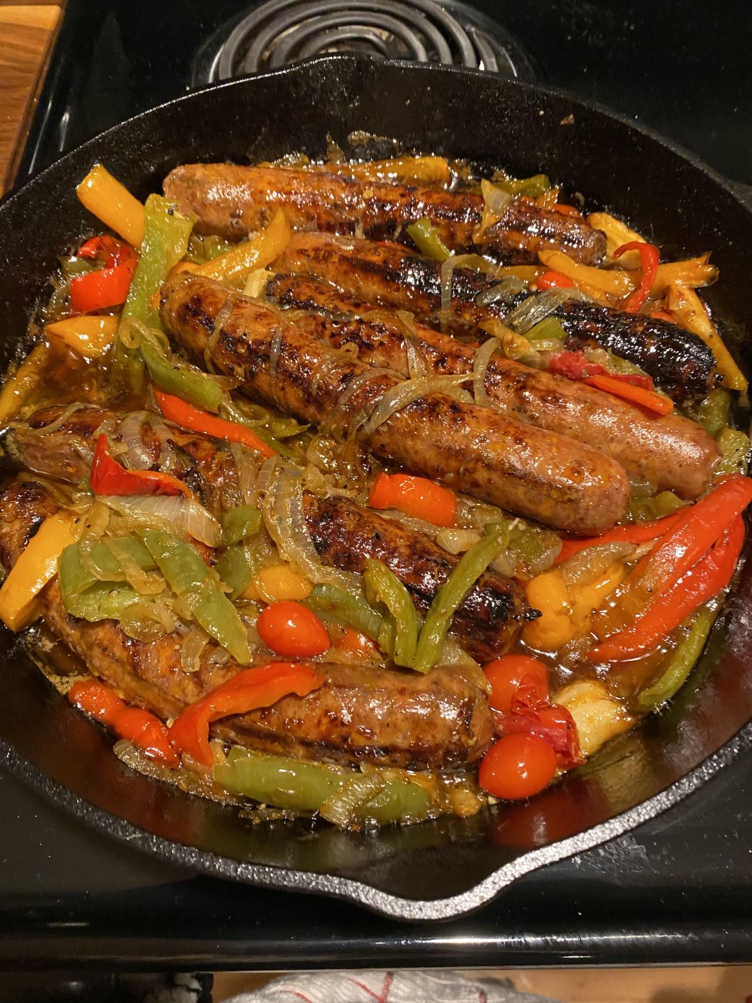 Sausage and peppers with spicy Italian sausage from a Pennsylvania farm and peppers I grew myself!