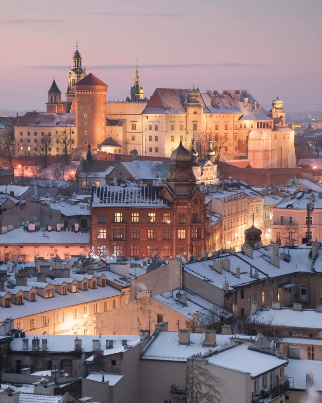 Royal Wawel Castle in Kraków (Poland) under a snow