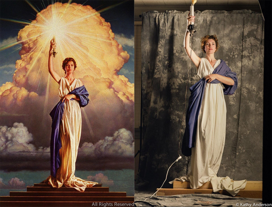 A 28-year-old Jenny Joseph posing for the Columbia Pictures logo (1992)