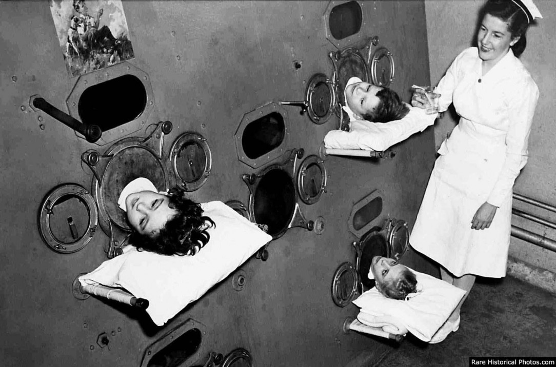 Children in an iron lung before the advent of the polio vaccination, 1950