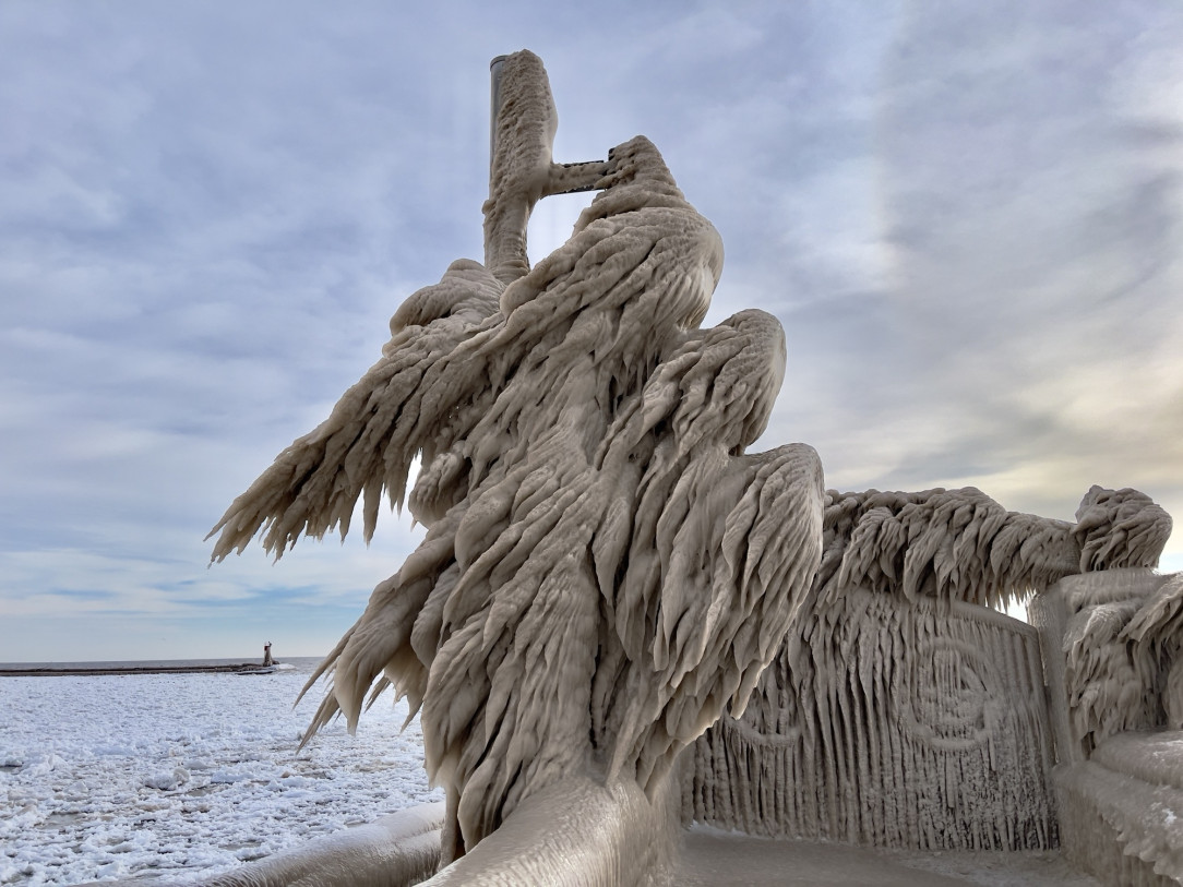 Frozen Pier off Lake Erie After Winter Blizzard