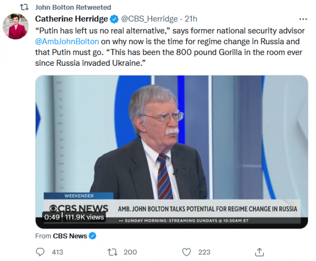 Notorious warmonger tries selling World War Three on CBS News, claims there is &quot;no real alternative&quot; to thermonuclear Armageddon