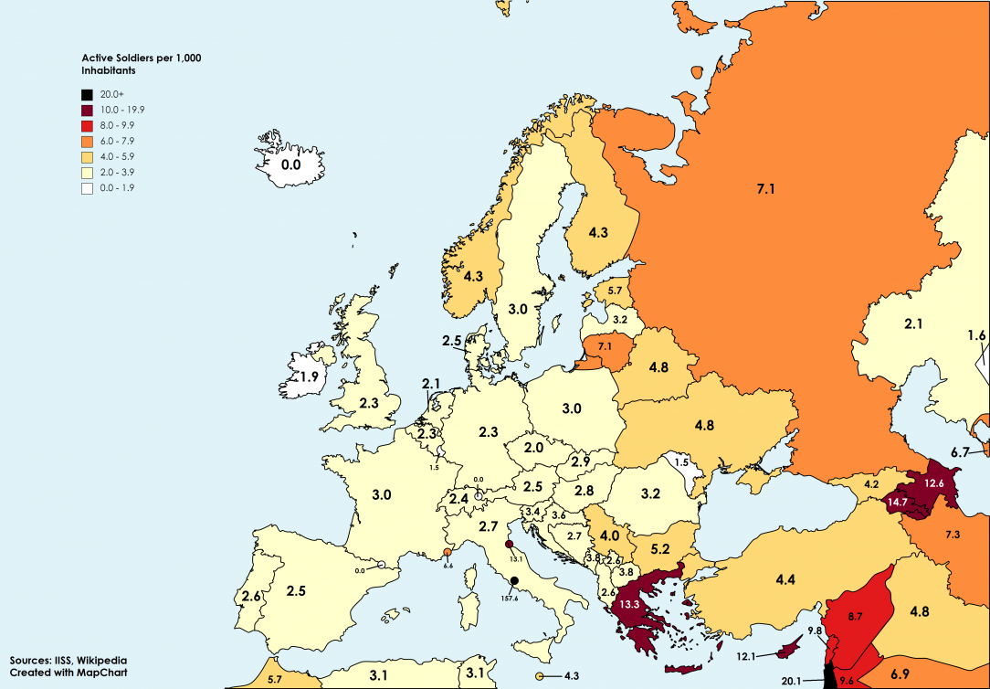 Active Soldiers per 1, 000 people in Europe