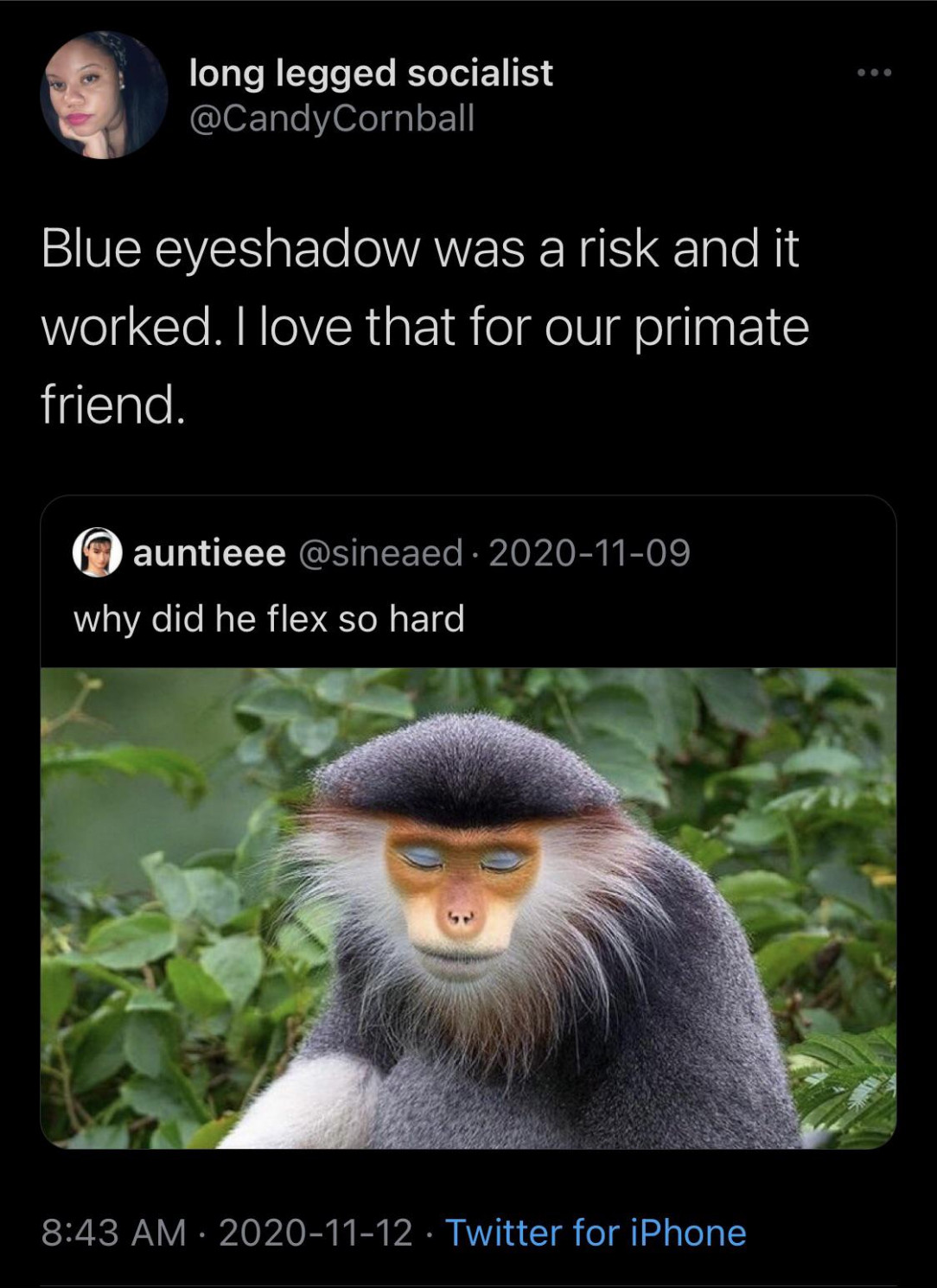 Flexing the blue eyeshadow