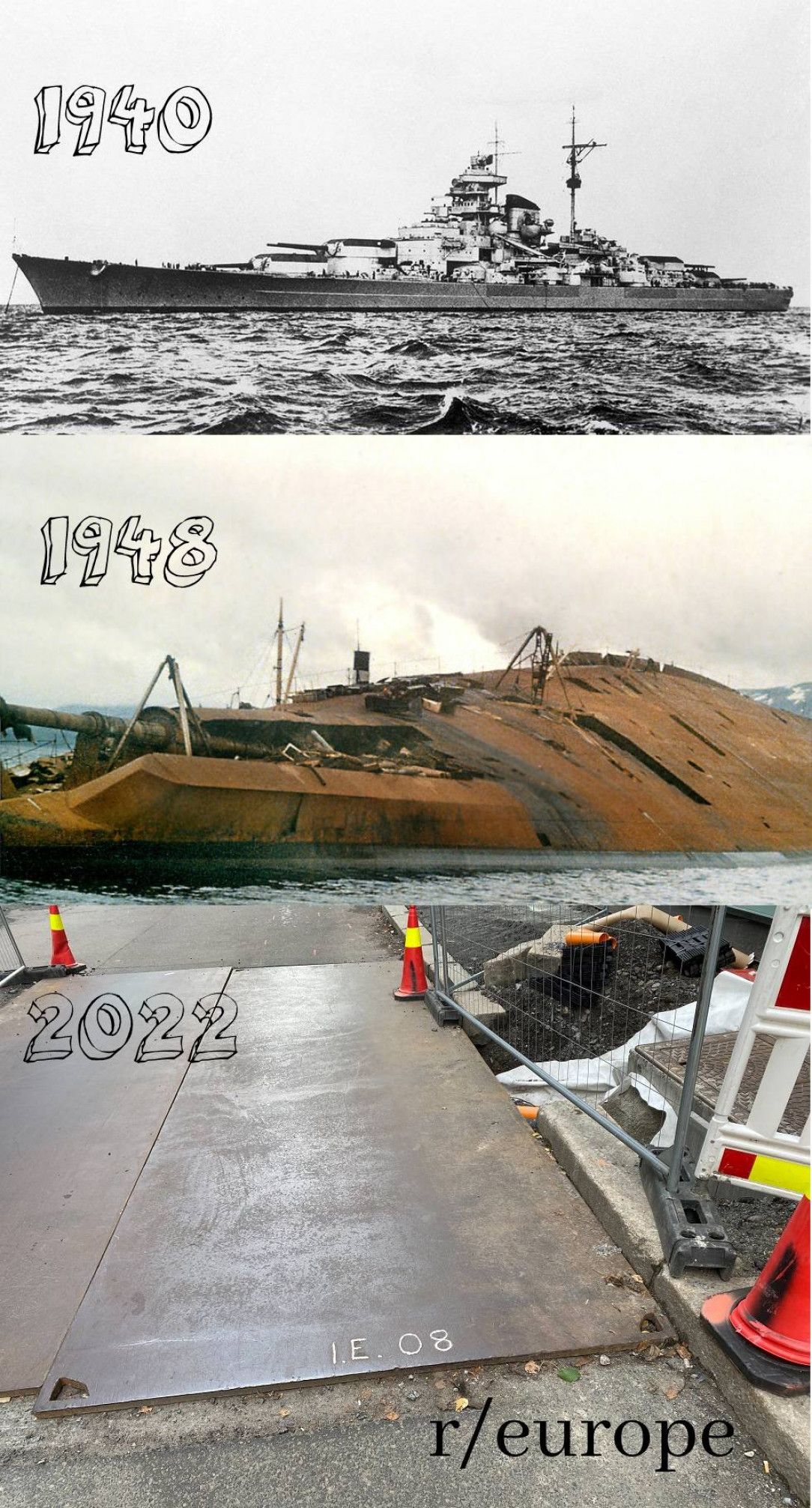 Battleship Tirpitz 2022. 78 years after her sinking, her high quality armour plating is used in construction work all over Norway