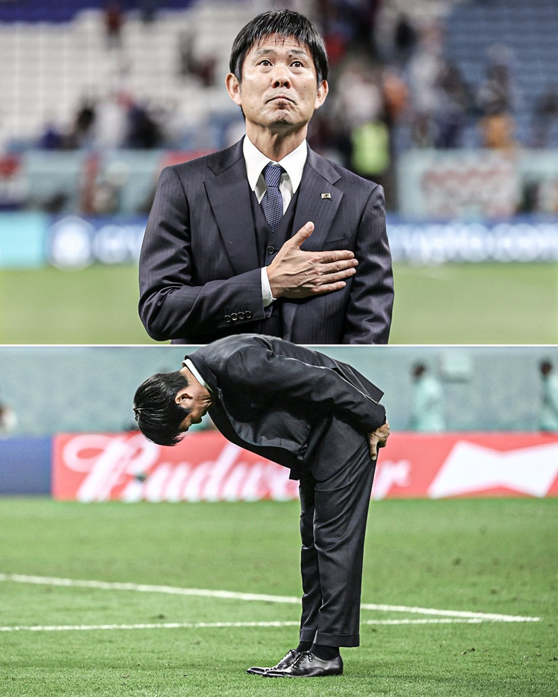 Japan manager Hajime Moriyasu bowed in appreciation to the fans who traveled all the way to support their team