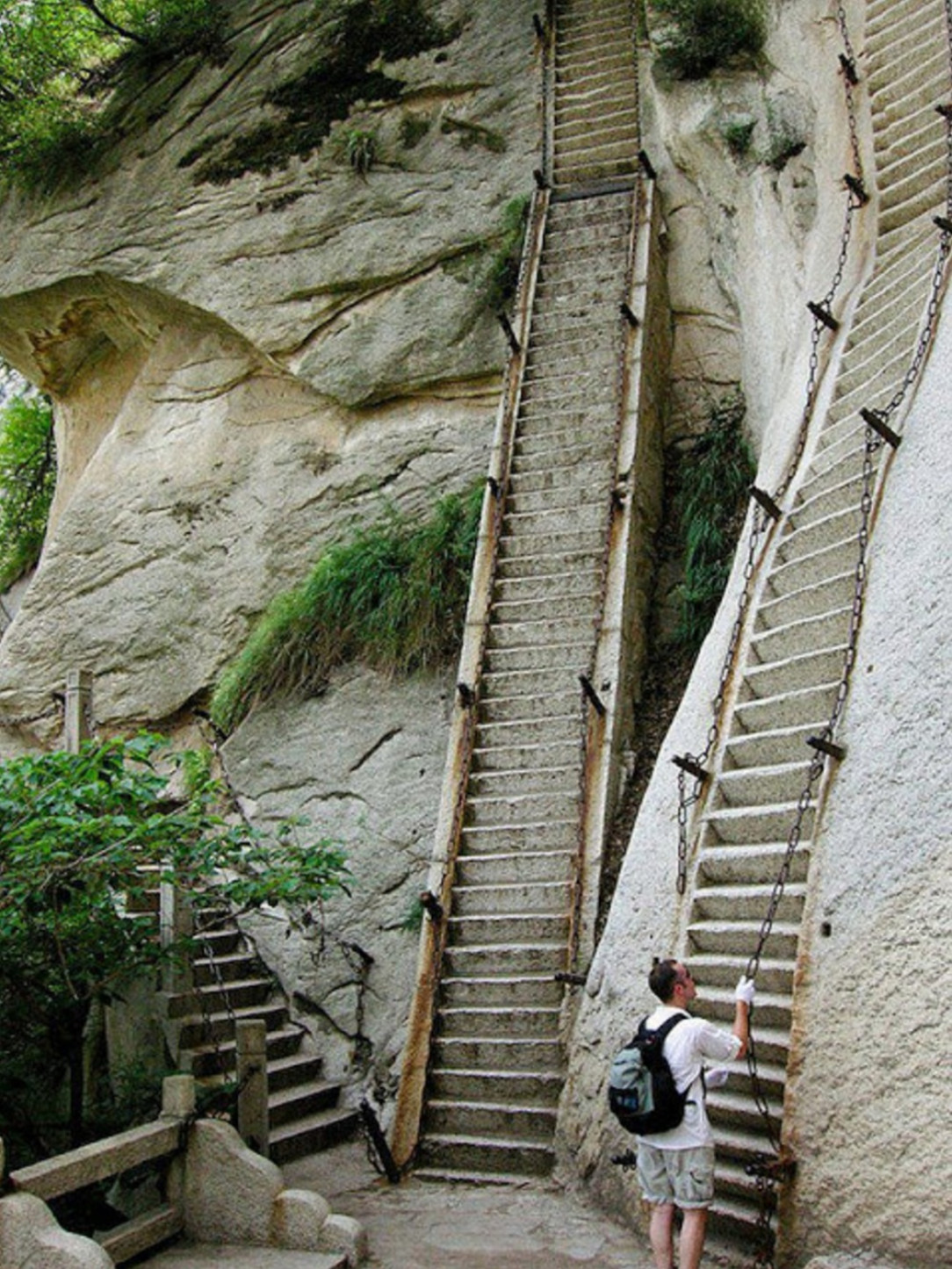 Extremely steep staircase at Hua Mountain, China