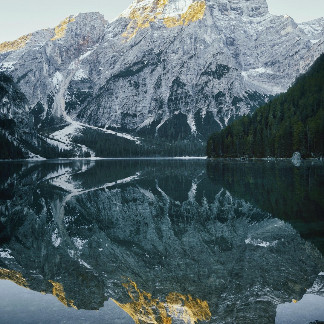 A perfect reflection in Lago di Braies, Italy