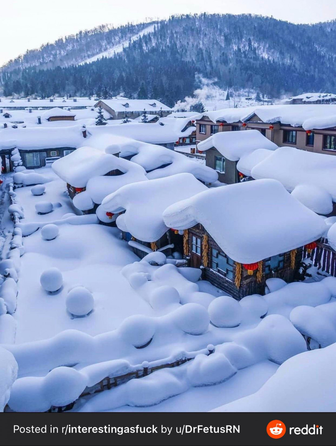 The way the snowfall covers this town