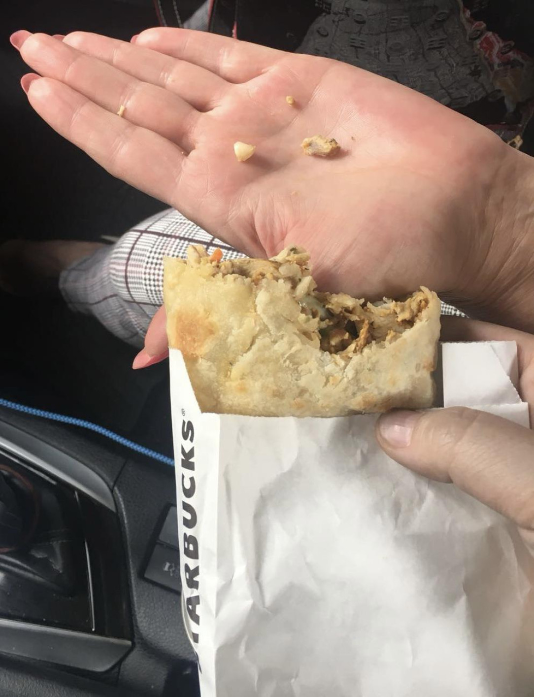 Mom broke her tooth after biting a Starbucks sandwich. Turns out there was a bone in the sandwich