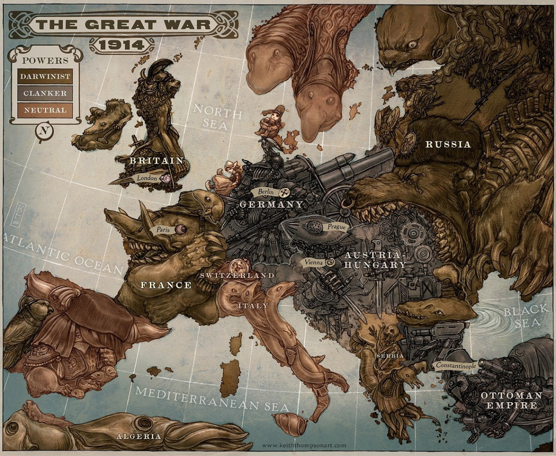 Map of Europe from the novel &quot;Leviathan&quot;. It is a novel based on an alternative history of World War 1