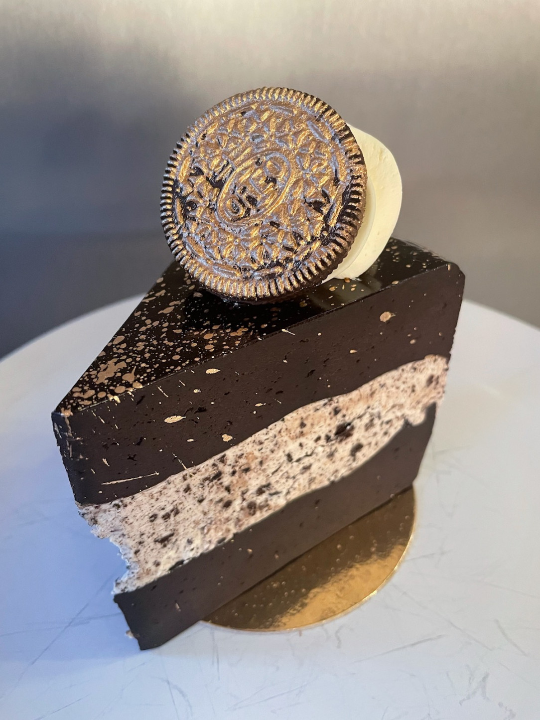 A slice of oreo truffle cake