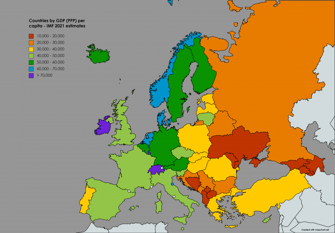 European countries by GDP (PPP) per capita - IMF 2021 estimates