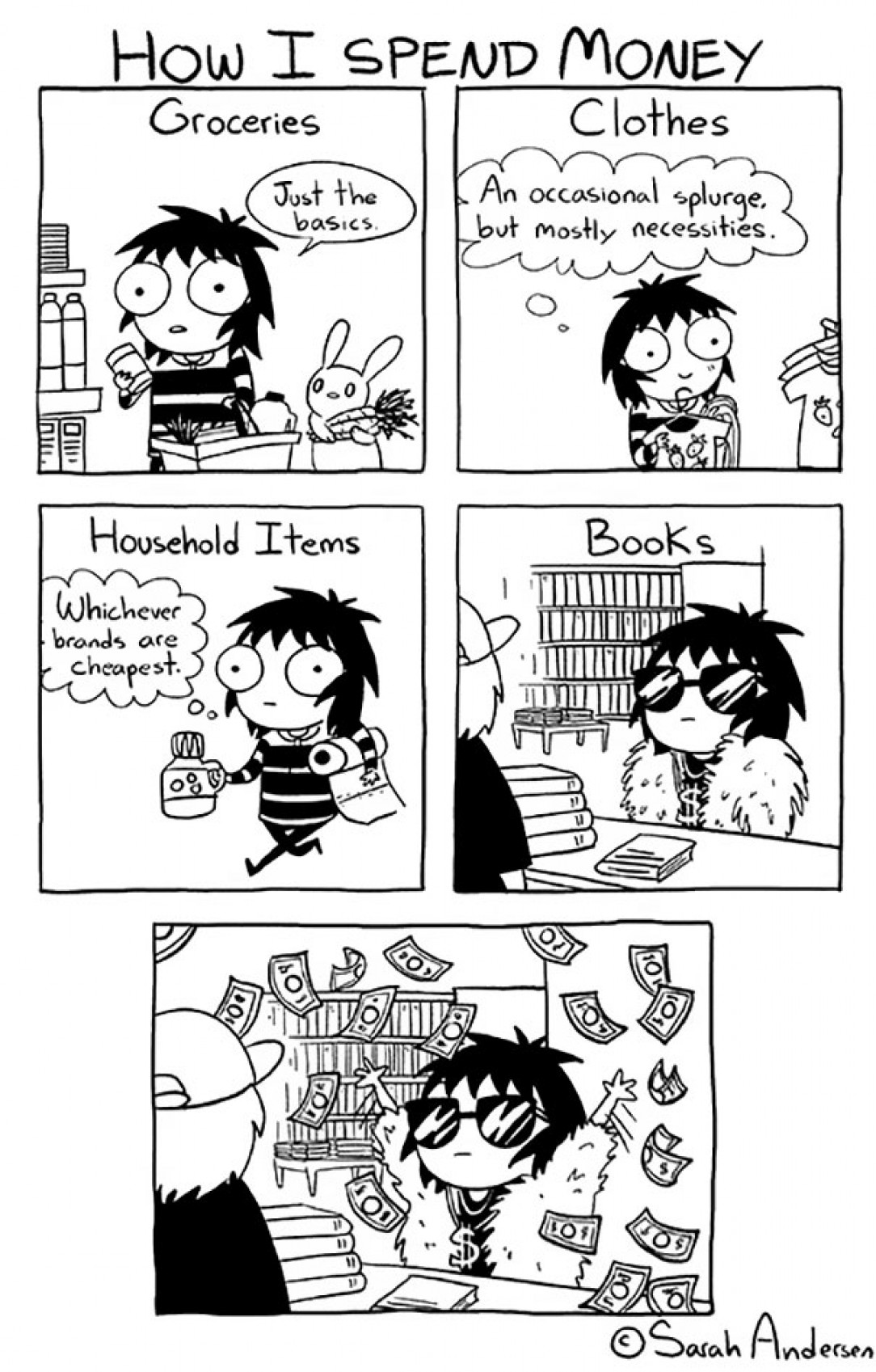 How do you spend money? (comic by Sarah Andersen)
