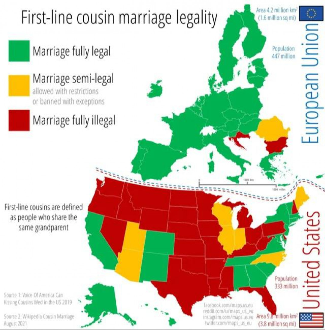 a map of where it is legal to marry your first cousin