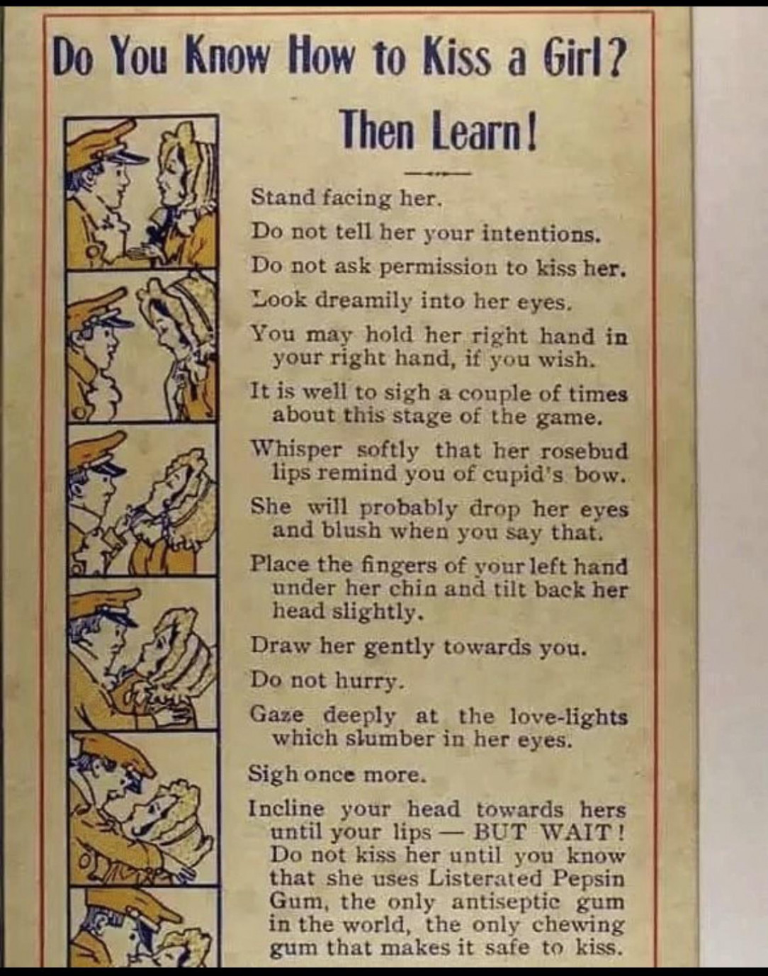 Detailed instructions on how to kiss a girl from 1911