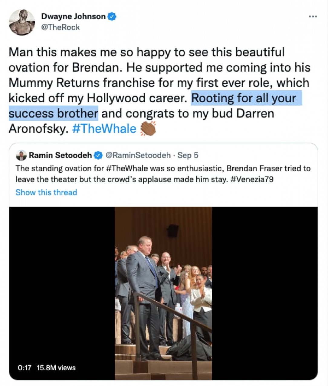 The Rock being grateful to the Man who gave him his start