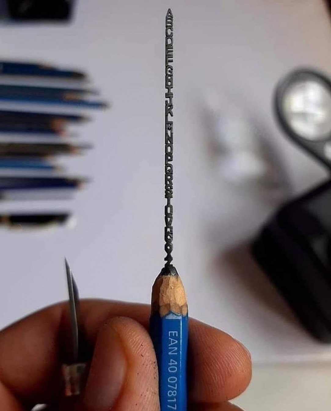 The entire alphabet carved in a lead pencil