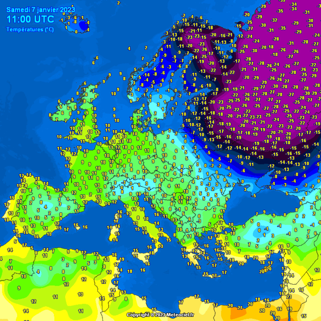 Temperatures of Europe today